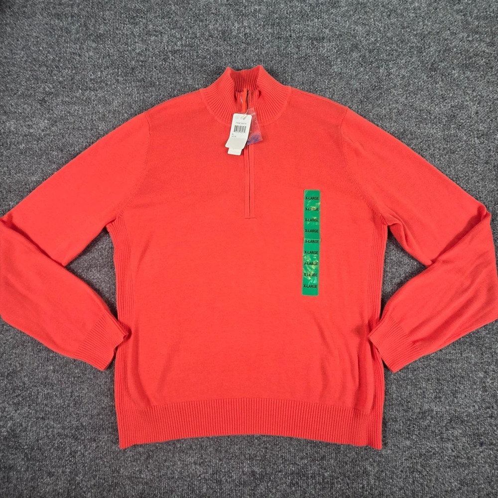 Foxcroft Quarter Zip Sweater Mens XL Melon Orange New Pima Cotton Pullover (T12)